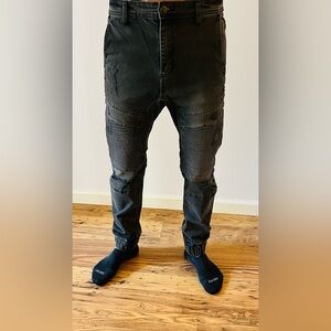 Men’s Cotton On denim stretch joggers size 28 with motor and distressed details
